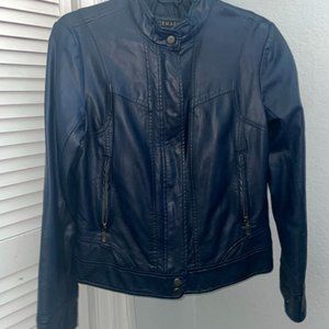 blue leather jacket